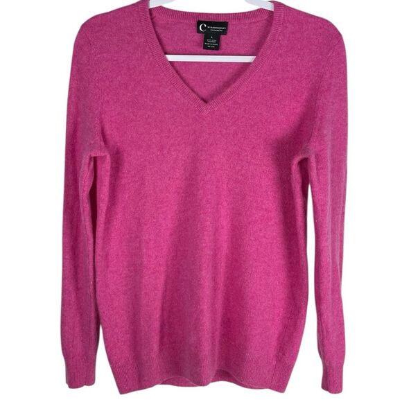 C by Bloomingdale’s 100% Cashmere women’s large pink V-neck pullover Sweater - Picture 1 of 5